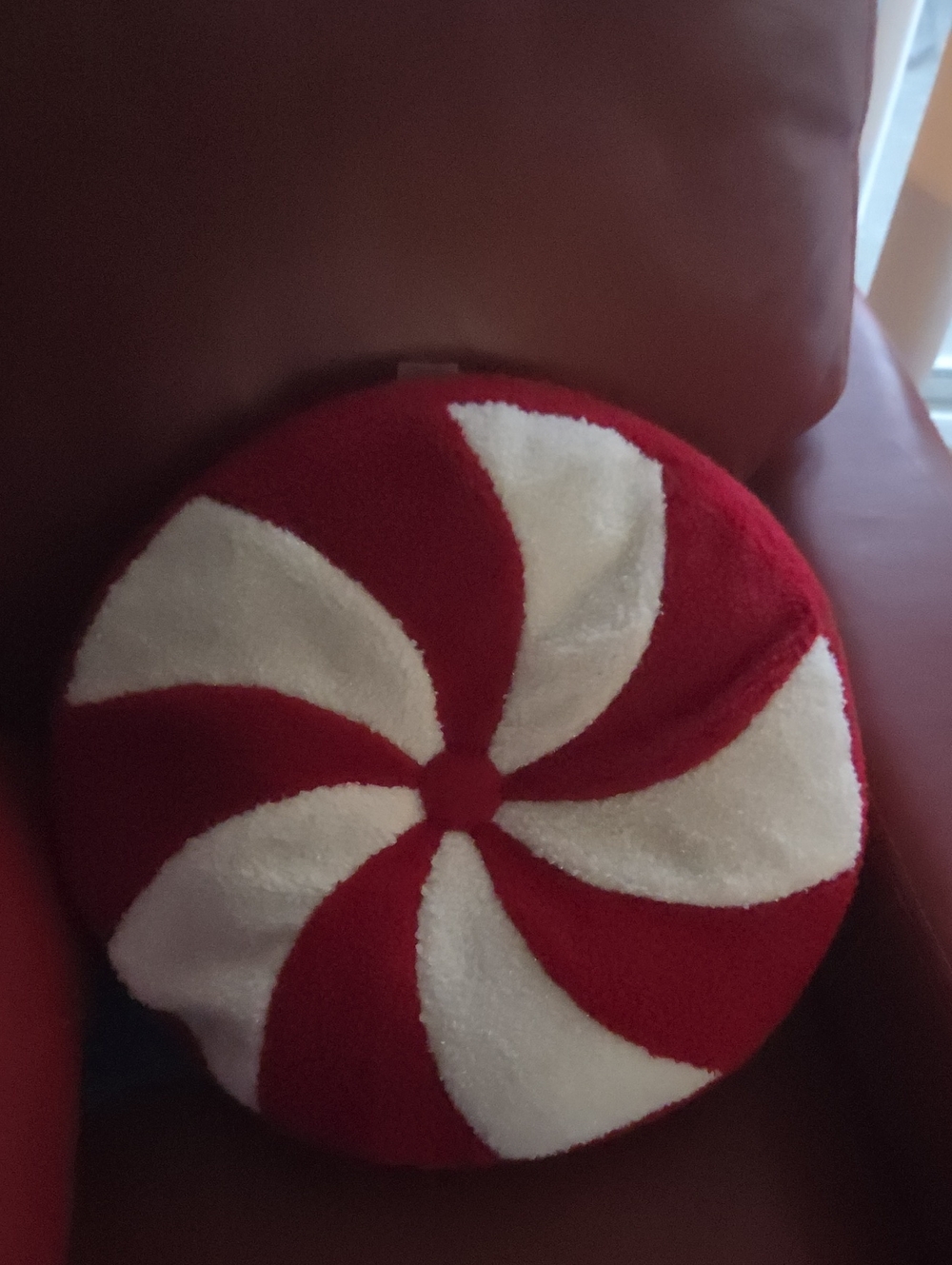 Plush Red and White Peppermint Round Throw Pillow - Cozy Home Accent